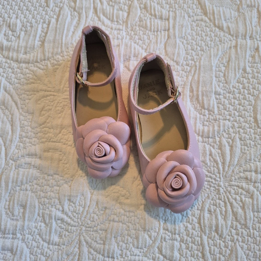 Janie and Jack girls size 5 2024 JJ fall pink ballet flats rosette toe GUC - Picture 1 of 7